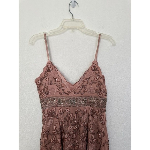 Sue Wong Nocturne Women's Beaded Mini Dress Pink Size 4 Scalloped Lined V-Neck - Picture 9 of 10